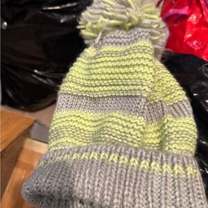Striped Gray and Green Kids Beanie